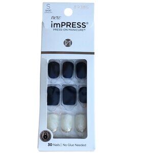 imPRESS KISS Kingdom Short Squoval Press On Manicure Nails 89385 Blue Black Gold
